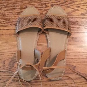 ASOS leather tan wrap up sandals